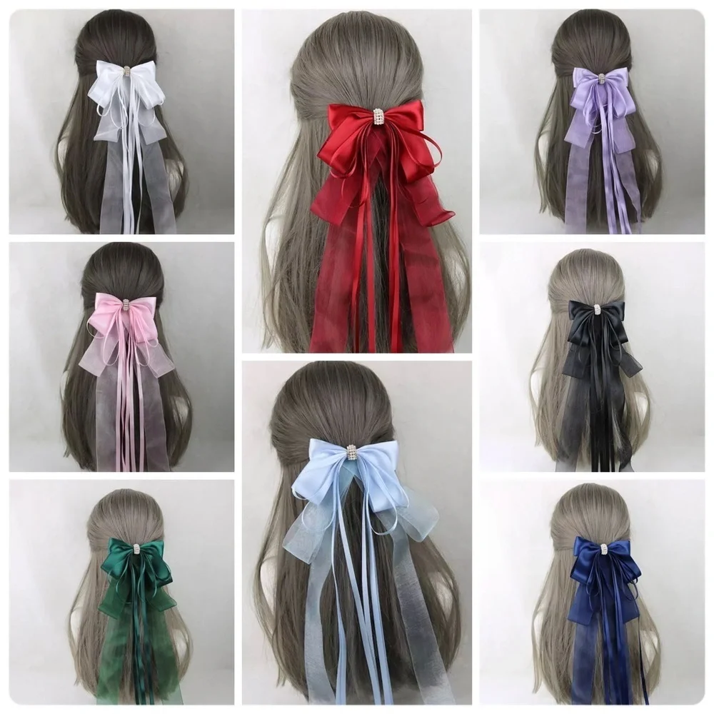Long Oversized Satin Bow French Barrette Hair Clip